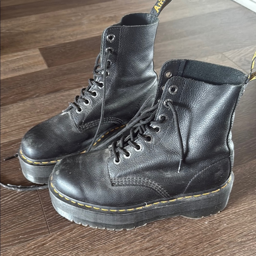 Dr. Martens Black and Yellow Ankle Boots with Chunky Sole
